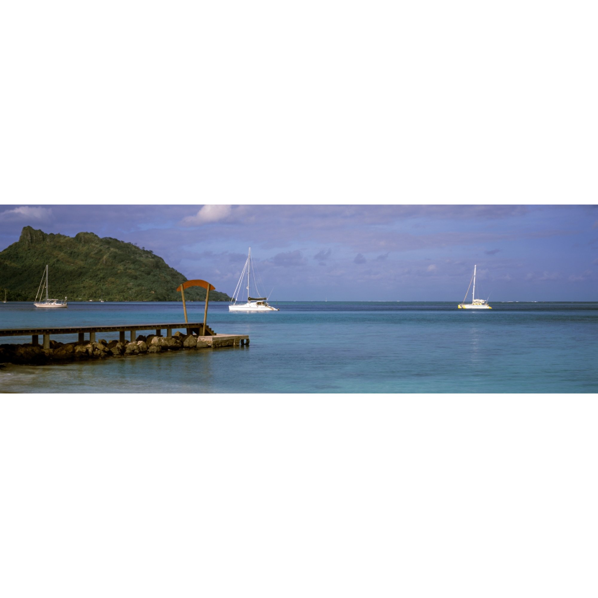 Boats in the Pacific ocean Tahiti French Polynesia Canvas Art - Panoramic Images (36 x 12)