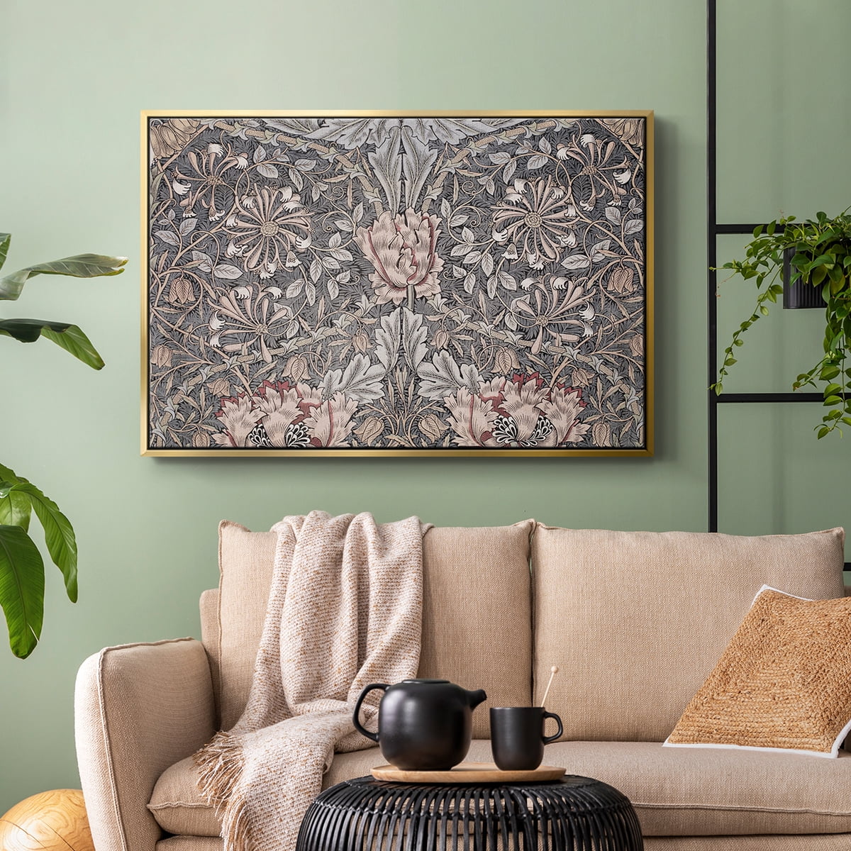 Vintage Abstract Print-XXX Framed in Gold Wood Gallery Wrapped Canvas 17 in. x 25 in.