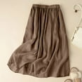 thumbnail image 3 of Women's Vintage Linen Midi Skirt - Elastic Waist Solid Color Summer Skirt, Polyester, M-XXL Sizes, 3 of 3