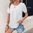 thumbnail image 4 of Timegard Haut pour Femme Col Rond Manches Courtes Bouffantes Ample Froncé Confortable Décontracté Blouse Uni Été, 4 of 8