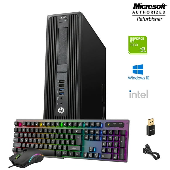 Gaming HP Z240 Workstation Desktop Intel i7-6700 Up to 3.60GHz, 16 GB RAM, NEW 512 GB SSD, NVIDIA GT 1030 2GB GDDR5, Gaming Keyboard & Mouse, Windows 10 Pro, WiFi, Black, Refurbished