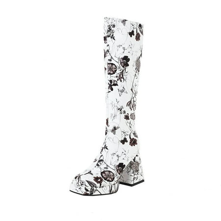 

Honeeladyy Autumn And Winter Flowers Color Matching Thick High-heeled Platform Women s Sleeve High shoes White Clearance under 5$