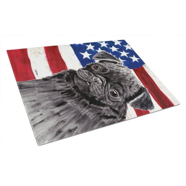 Caroline's Treasures Flag with Pug Glass Cutting Board Large
