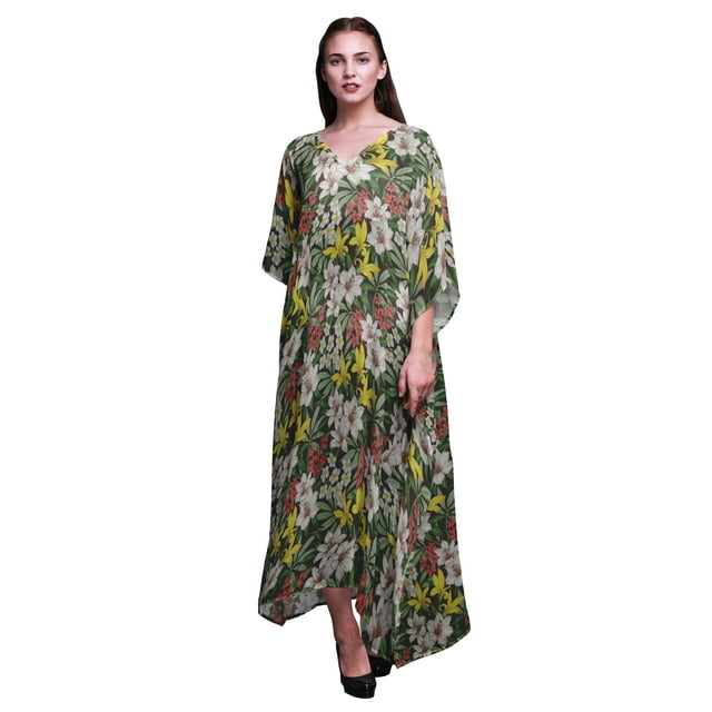 Bimba Kaftan Long de Plage à Fleurs pour Femmes, Tenue de Plage, Paréo de Bikini, Robe Maxi - S-L