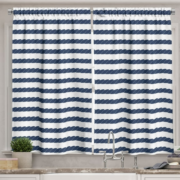 Ambesonne Nautical Kitchen Curtains, Marine Sea Life Design, 55"x39", Violet Blue and White