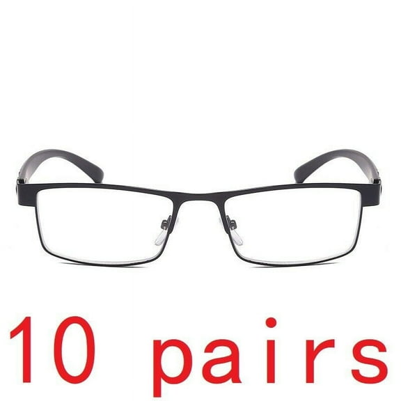 10 Packs Mens Rectangular Classic Metal Frame Reading Glasses Black Spring Hinge Readers  1.00