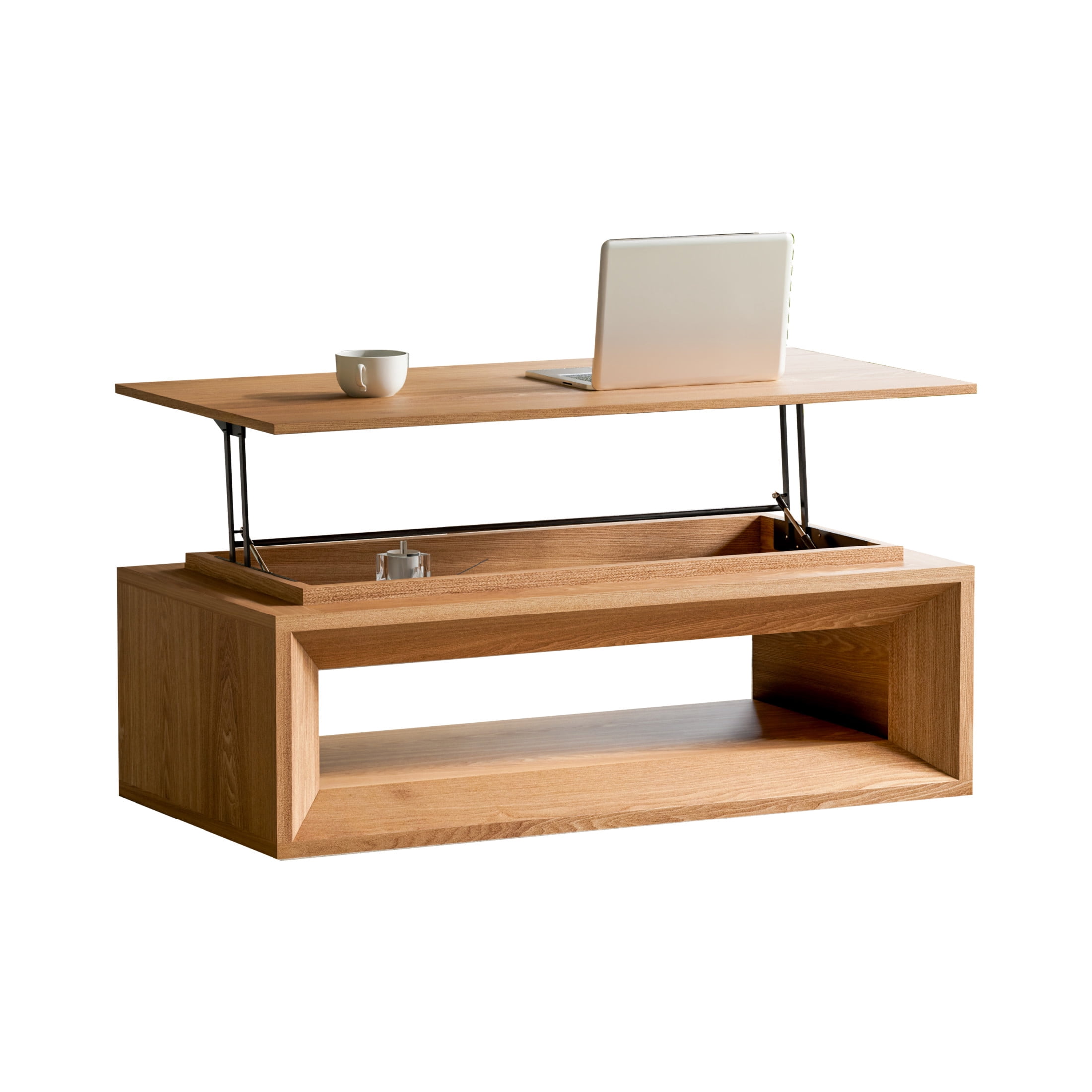 Noble House Fraser 43.3" Modern Lift-Top Coffee Table with Hidden Storage, Adjustable Height for Living Room, Natural