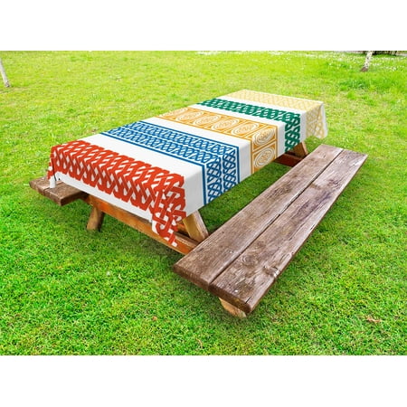 Ethnic Outdoor Tablecloth, Various Type Color Tiles Greek Culture Folk Vintage Grid Abstract Figure Artsy Image, Decorative Washable Fabric Picnic Table Cloth, 58 X 84 Inches,Multicolor, by (Best Type Of Tile For Outdoors)