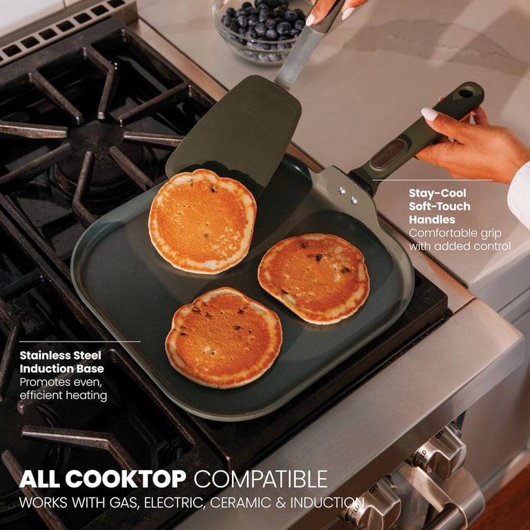 Thyme & Table 11-Inch Ceramic Nonstick Griddle Pan, Moss Green photo 3