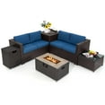 thumbnail image 2 of Costway Ensemble de Mobilier de Terrasse en Rotin 6 Pcs Table à Foyer 32 Pouces Support de Réservoir avec Housse Bleu Marine, 2 of 10