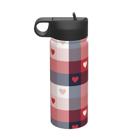 

Ocsxa Heart Plaid Print 18 oz Insulated Water Bottle With Straw Stainless Steel Sports Water Cup Flask Wide Mouth Travel Thermal Mug for Home Office or Car