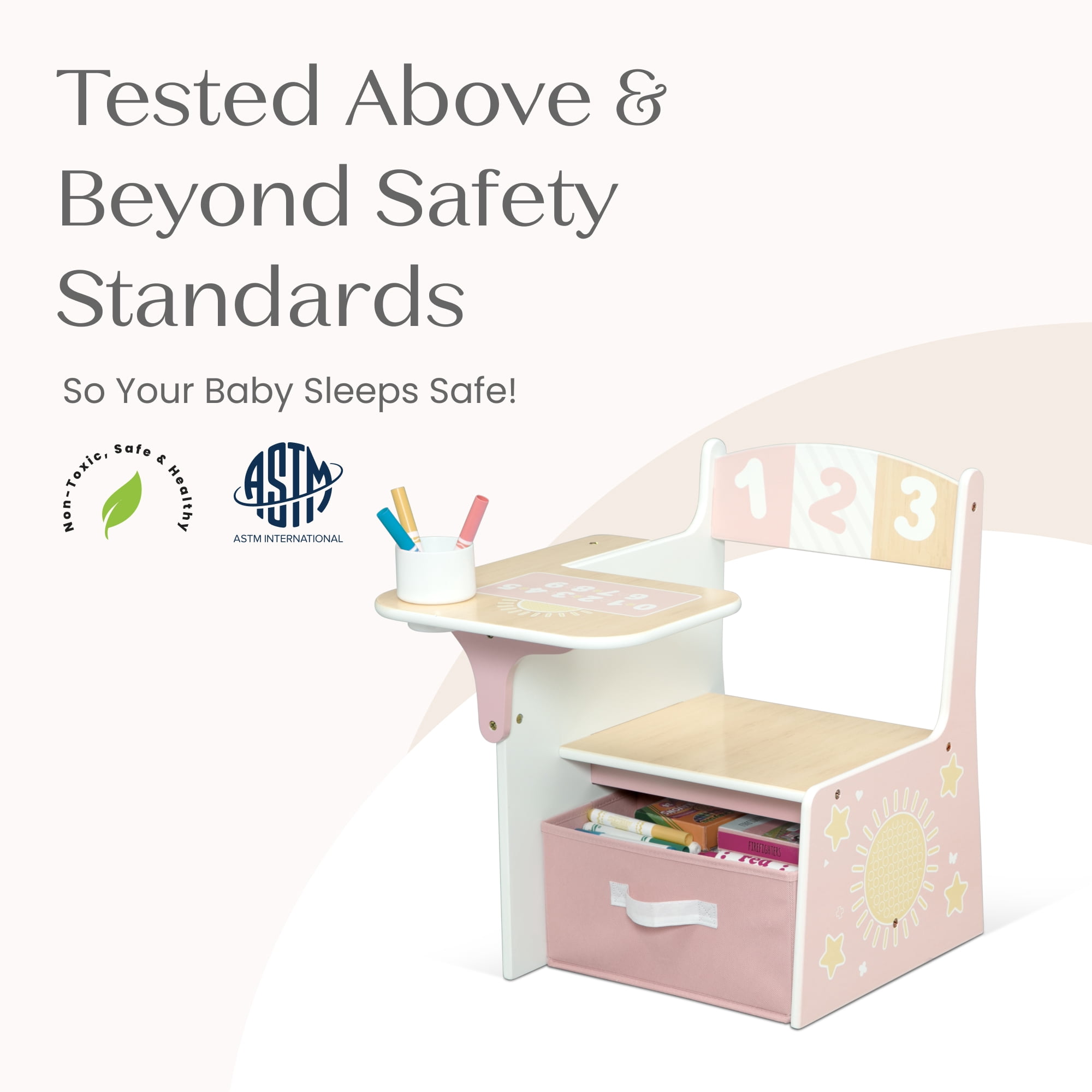 Delta Children 123 Numbers Chair Desk with Storage Bin, Natural & Pink