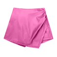 thumbnail image 3 of Womens Shorts Casual Leather Skorts Pu Leather Elastic Waist Ruched Wrap Skorts Skirts Loose High Waisted Short S-2XL, 3 of 4
