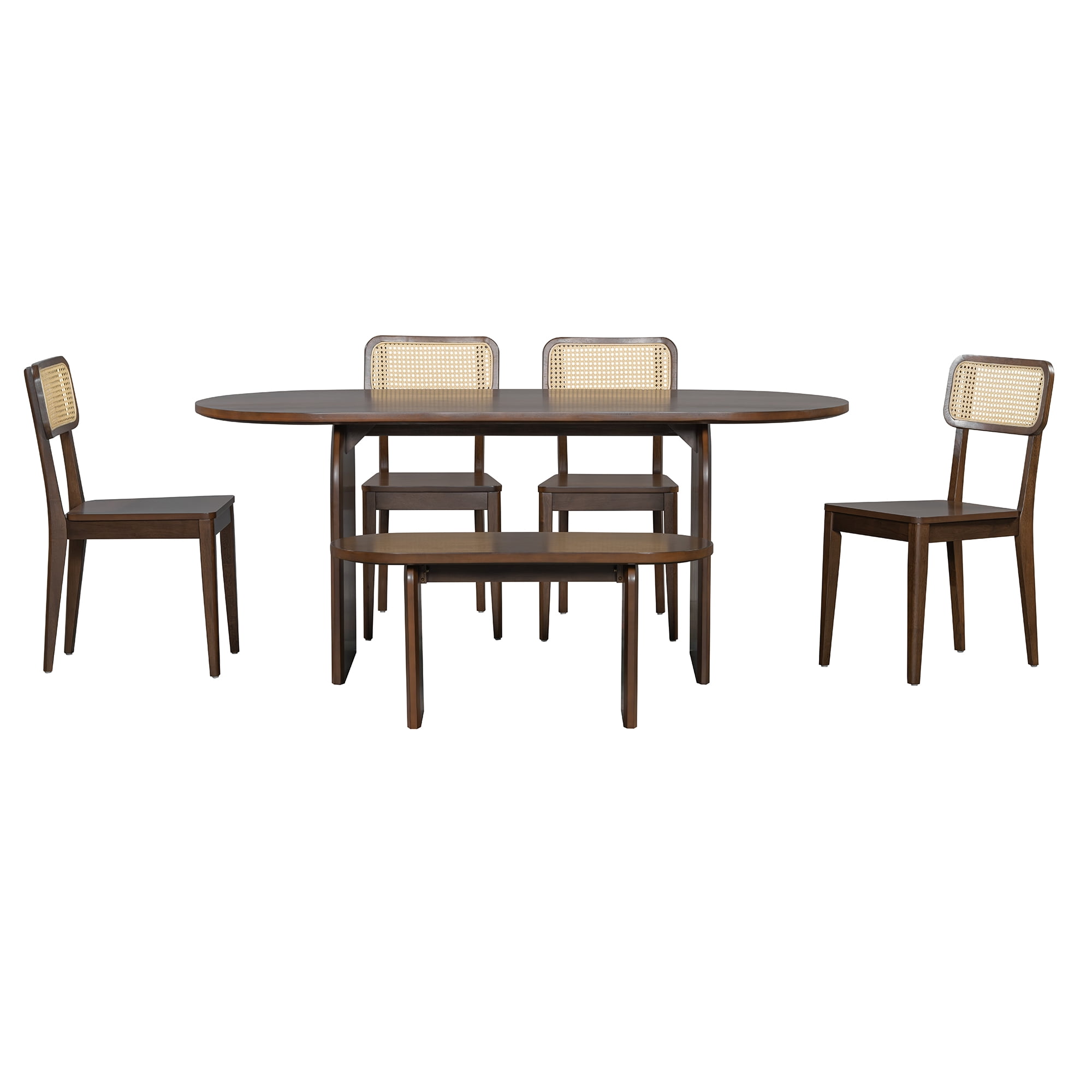 6 Piece Dining Table Set for 6, 71" Oval Dining Table with 4 Chairs and Bench