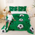 thumbnail image 2 of Castle Fairy Sport Soccer Full Size Comforter Sets 3-Piece, Vintage Ball Game Bedding Comforter Set, Green Black,Black Reversible,1 Comforter and 2 Pillowcases, 2 of 6