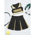 thumbnail image 5 of TiaoBug Kids Girls Cheer Leader Uniform Sleeveless V Neckline Crop Top+Skirt Halloween Outfit Black 12, 5 of 7
