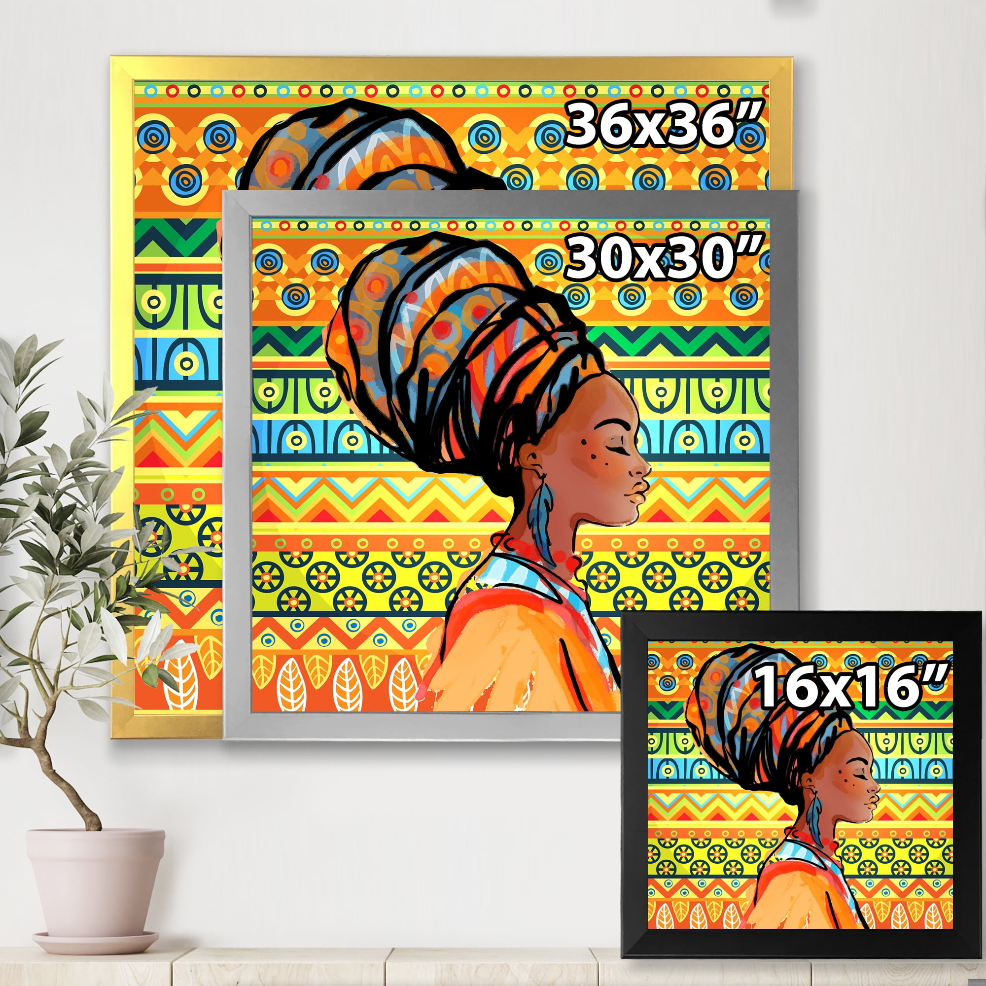 Designart 'African American Woman Portrait with Turban III' Modern Framed Art Print
