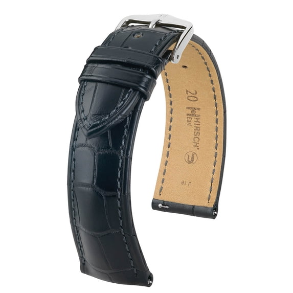 Hirsch Earl Alligator Watch Strap - Black - L - 22mm - Silver Buckle - Alligator Leather Band