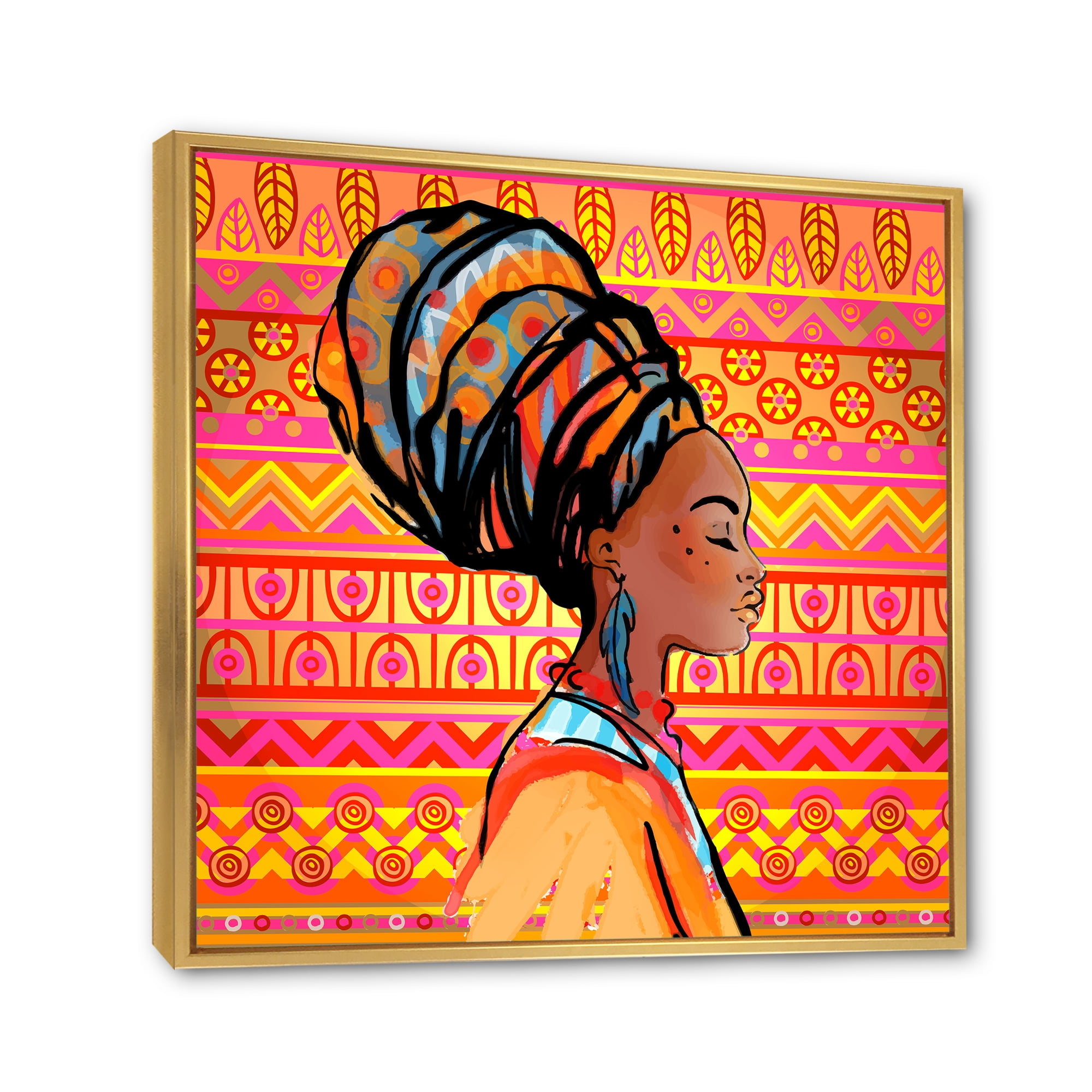 Designart 'Portrait of African American Woman With Turban I' Modern Framed Canvas Wall Art Print