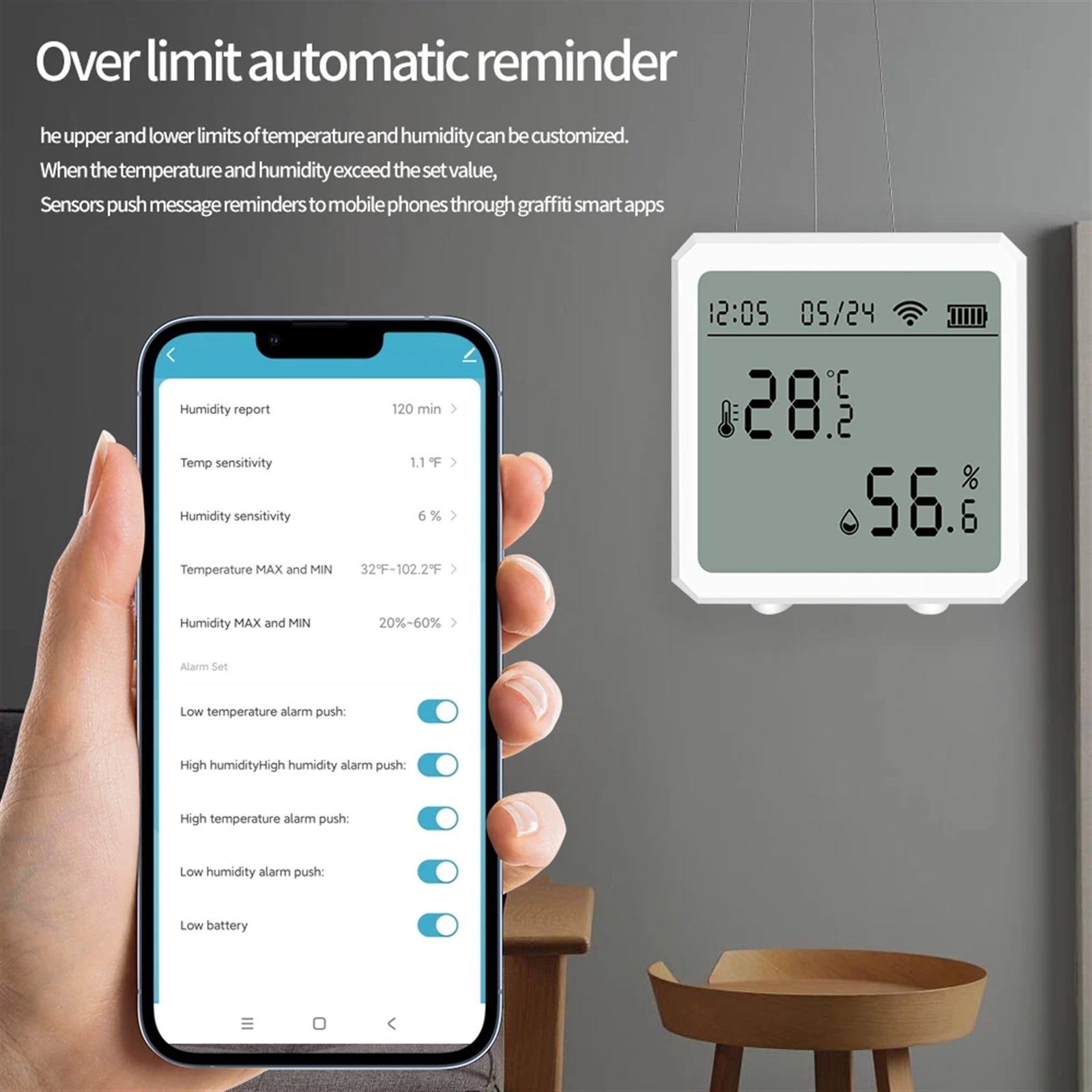 Tuya Temperature Humidity Sensor Smart Home Thermo-hygrometer Digital Display Thermometer Monitor Weather Station Clock ,High Precision