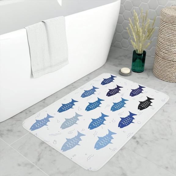 Bath Mat Fish Pattern Floor Plush Mats Bathmat Decor Small Area Rug Carpet Doormat Floor Rug Bathroom Rug ﻿Non-Slip Water Absorption Home Decor 24 x16 Inch