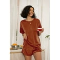 thumbnail image 4 of MINTREUS Silk Pajama for Women Short Sleeve Satin Pj Set Two Piece Soft Sleepwear Loungewear, 4 of 7