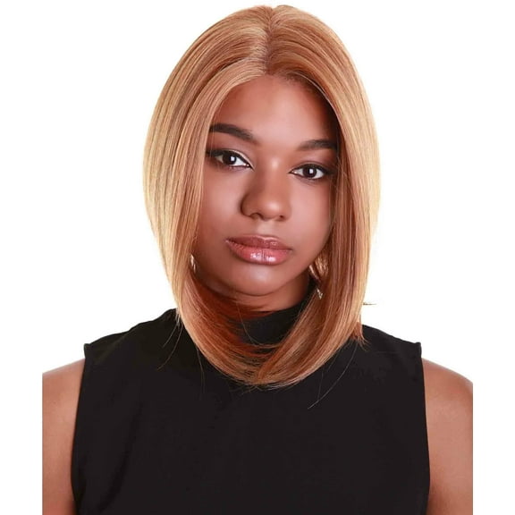 LUXLUXE Cerosa Straight 11 Inch Long 4X4 Hand-Tied Lace Front Wig, Heat Resistant Fiber, 20 Shades of Natural, Dip Dyed, & Blended Colors (#BX263 - Strawberry Blonde)