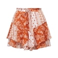 thumbnail image 4 of Arlun Summer Floral Boho Mini Skirts for Women Vintage Drawstring Elastic Waisted Chiffon Ruffle Layered A Line Skirt with Inner Lightweight Comfort Elegant Short Skirts 4-Orange L, 4 of 4