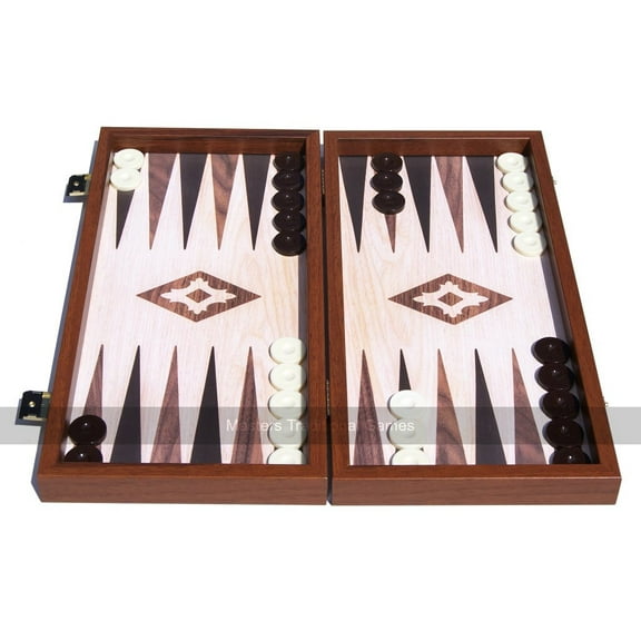Manopoulos Compact Oak and Walnut 15-inch Backgammon Set
