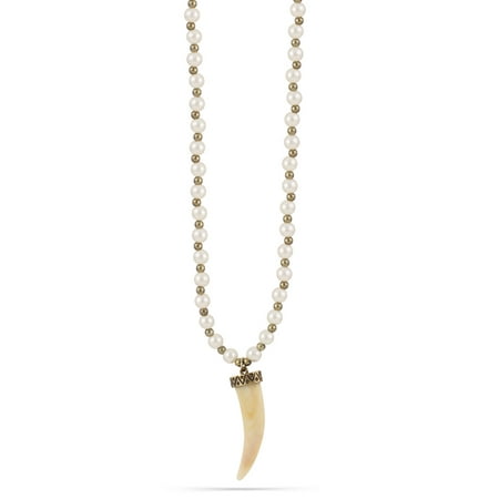 - TAZZA WOMEN'S GOLD-TONE ANTIQUE LOOK VINTAGE CREAM FAUX PEARL HORN PENDANT NECKLACES