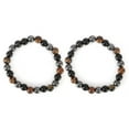 thumbnail image 4 of 2 pulseras de piedra natural negra de alta elasticidad, triple protección, piedra de ojo de tigre, pulseras de riqueza para la mayoría de hombres y mujeres, ágata, 4 of 14