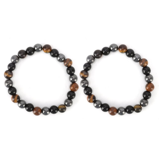 Pulsera De Piedra De Ojo De Tigre, 2 Piezas Elásticas Que Traen Suerte Y Prosperidad, Pulsera De Piedra Natural Negra, Regalo Para Hombres
