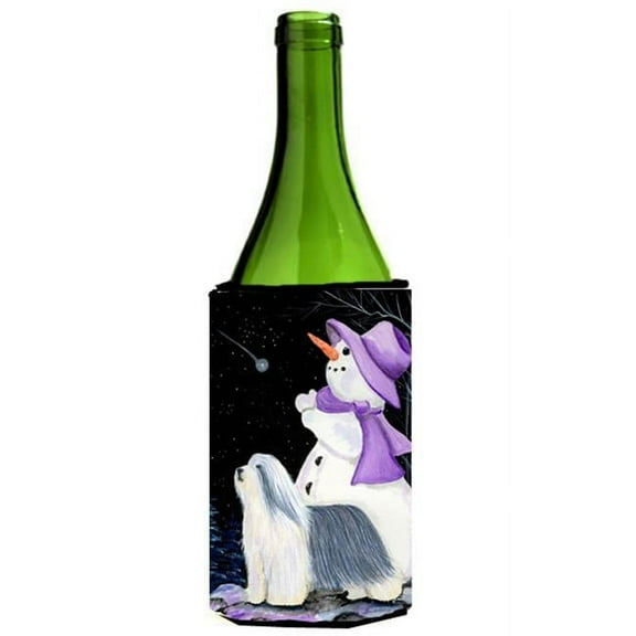 Snowman With Bearded Collie Wine Bottle   Hugger - 24 oz.