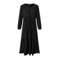 thumbnail image 6 of vigerkar Women's Linen Maxi Dress Long Sleeve with Pockets Casual V-Neck Tiered Ruffle Dress Boho Beach Pleated Long Dress Black, XL, 6 of 9