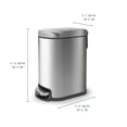 thumbnail image 2 of Acento Linea Slim Rectangular Step Trash Can, 1.3 Gallon Bathroom Waste Bin with Soft-Close Lid and Removable Inner Bucket, Brushed Stainless Steel, 2 of 7
