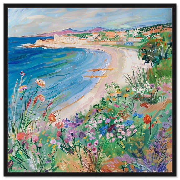 Vibrant Beach II Colorful Coastal Canvas Wall Art by Art Remedy, Black Floater Frame, 12"x12"