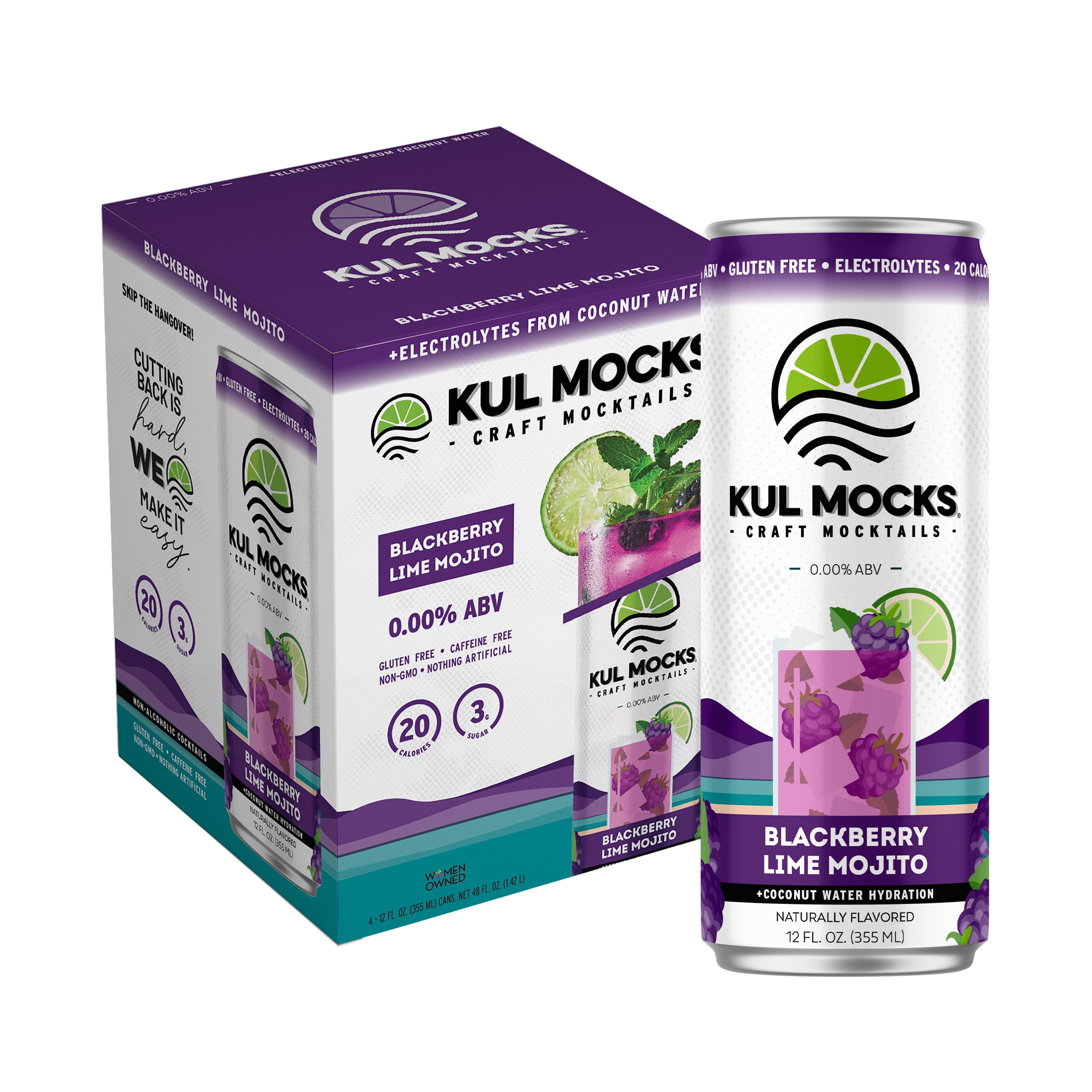 KUL MOCKS Blackberry Lime Mojito Mocktail 4 Pack Non-Alcoholic