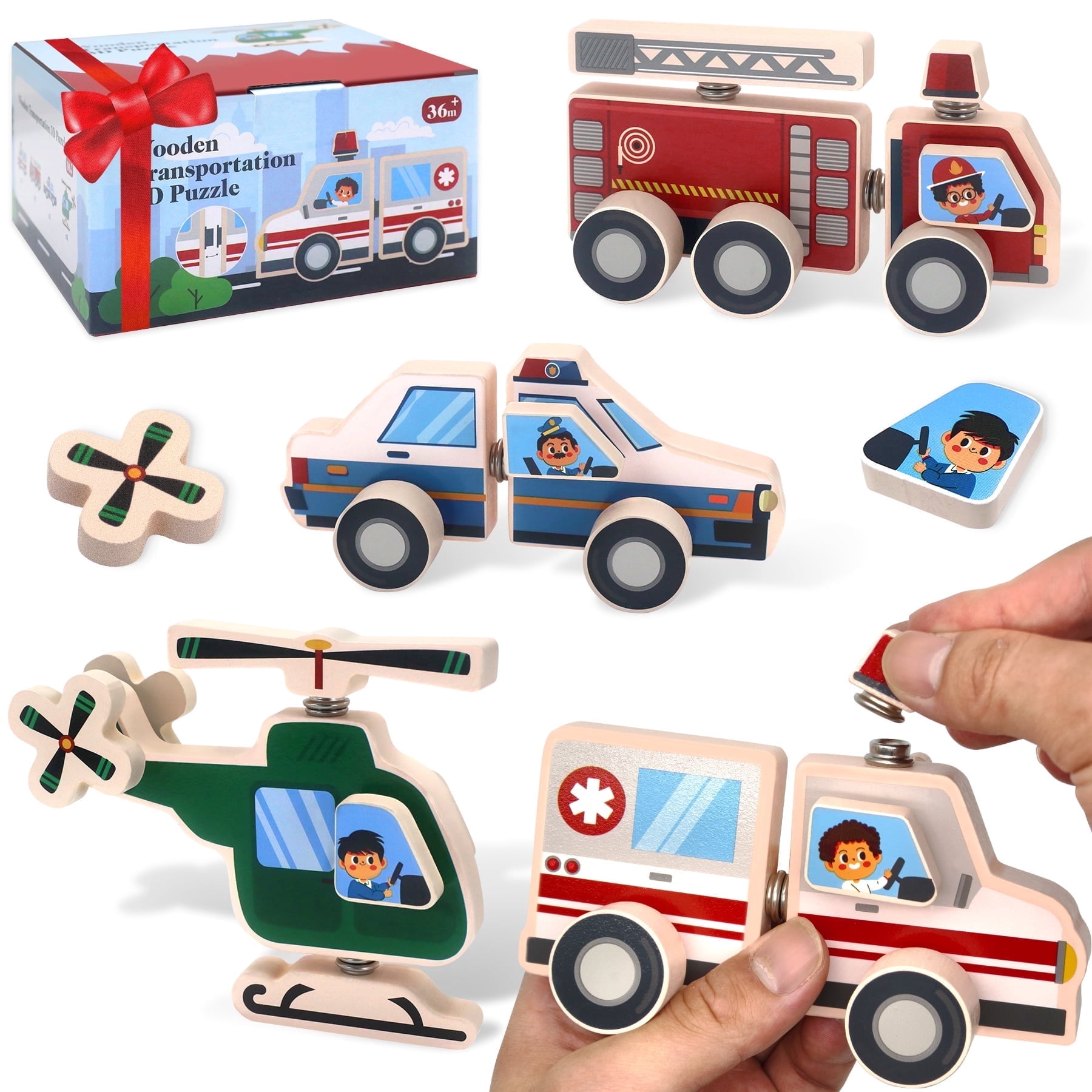 Meafeng Vehicle Toys for Kids Ages 3+, Vehicle Wooden Take Apart Toys Snap-Together Building Playset for Toddlers, Educational Learning Toys for Kids 3 4 5 6