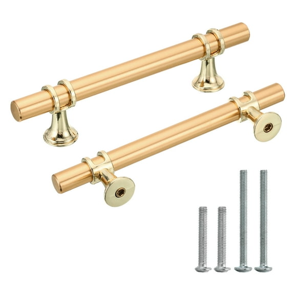 Uxcell 5 Pack Kitchen Cabinet Handles, Gold Drawer Pulls Drawer Hands 5.9inch Length, 3-3/4 Inch (96mm) Hole Center