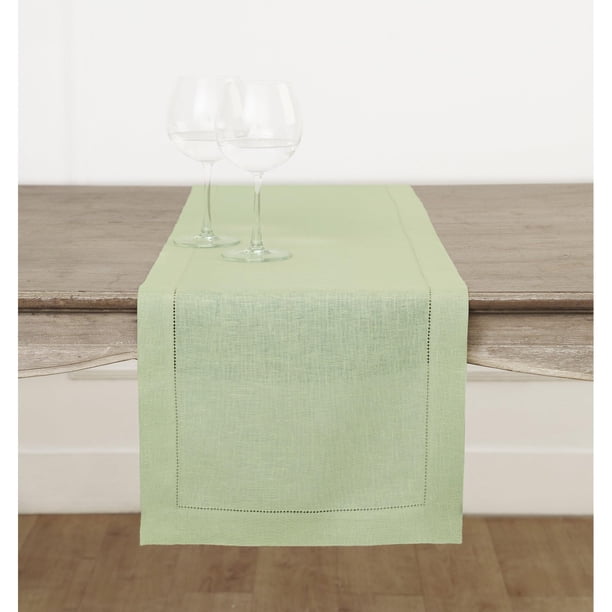 Tapete de mesa Solino Home Linen, color verde salvia, 229 cm de largo, 100% lino