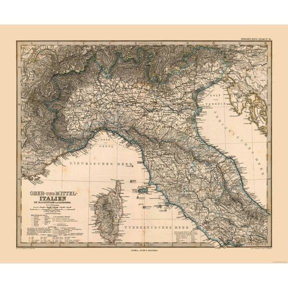 Historic Map - Italy Northern - Stieler 1885 - 27.69 x 23 - Vintage Wall Art