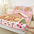thumbnail image 3 of Manfei Kawaii Gingerbread House Twin Sheet Sets 3 Pieces, Pink Xmas Tree Twin Fitted Sheet for Girls, Merry Christmas Flat Sheet, Microfiber Bedroom Decor, 3 of 7