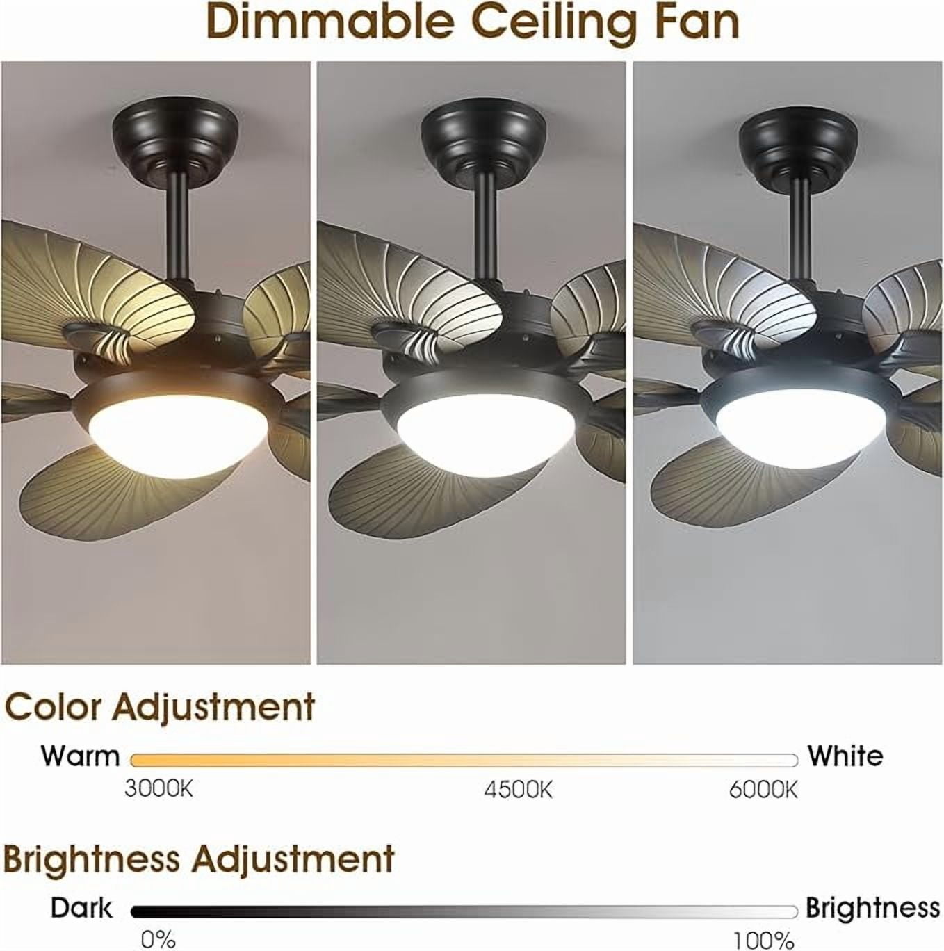 BayDay 44 Inch Tropical Palm Leaf Ceiling Fan with LED Lights, Remote/APP Control, Dimmable, Reversible Quiet Motor, Outdoor Ceiling Fan for Patio, Porch, Living Room, Bedroom, Wood Grain Finish