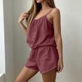 thumbnail image 5 of Levmjia Dressy Two Piece Sets For Women Solid Color Imitation Cotton And Linen Suspender Summer Sleeveless Top and Shorts Set Casual Outfit For Daily Wear Home, 5 of 7