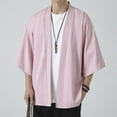 thumbnail image 2 of SWSMCLT Men's 3/4 Sleeve Shirt Fall Cardigan Soft Spandex Lightweight Summer Cardigans Basic Comfy Thin Pink Medium, 2 of 4