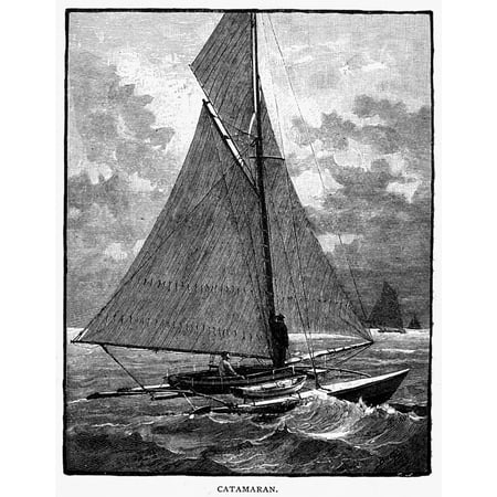Yachts Catamaran 1882 Nline Engraving American 1882 Rolled Canvas Art -  (24 x