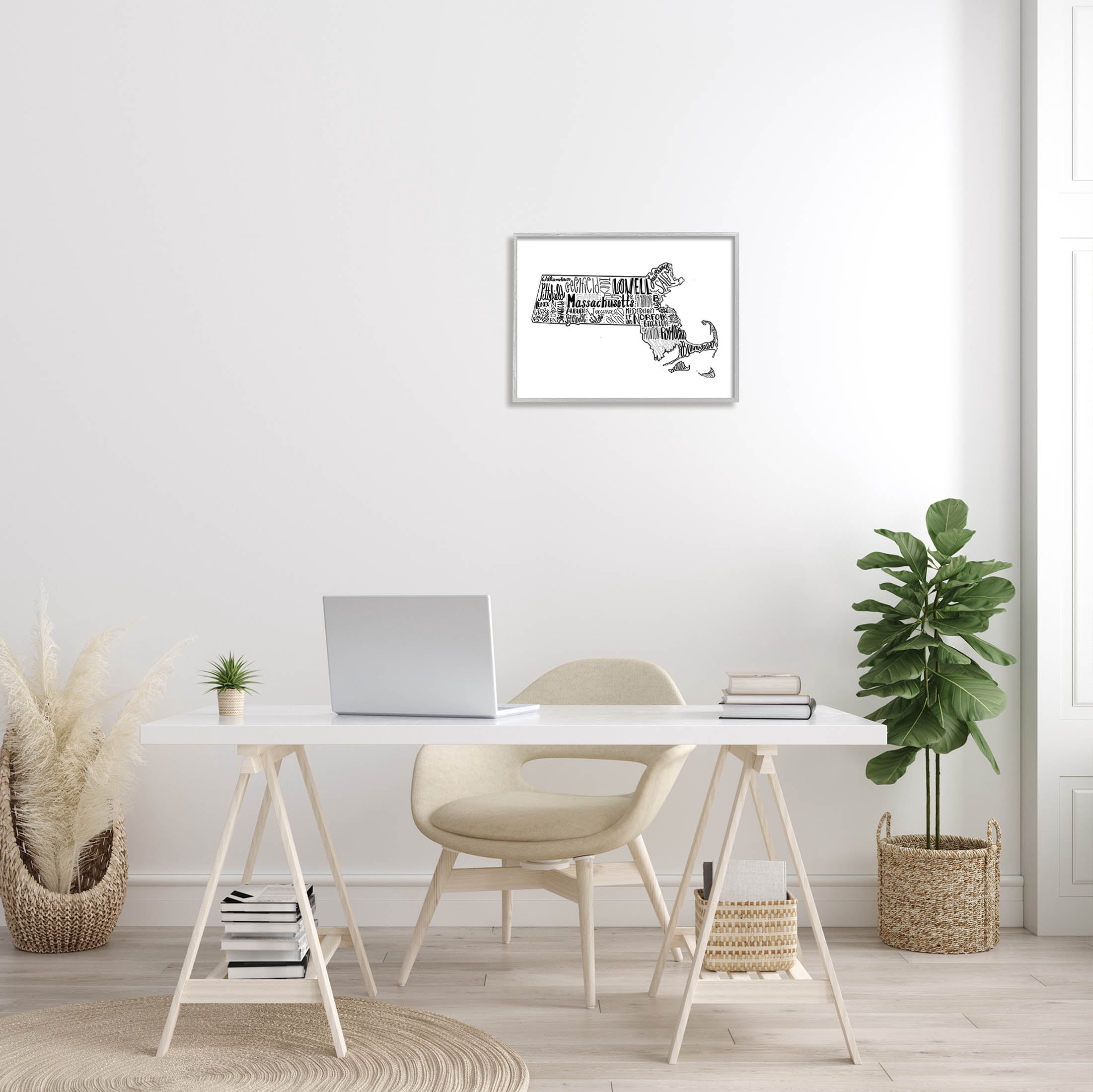 Stupell Industries Massachusetts State Cities Typography Graphic Art Gray Framed Art Print Wall Art, Design by The Saturday Evening Post