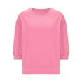 thumbnail image 6 of Dxzfnsa Women's Three-quarter Sleeve Sweatshirts Women Casual Solid Color Round Neck Pullovers Drop Shoulder Long Sleeve Sweatshirts Loose Lightweight Hoodless Sweatshirts, 6 of 8