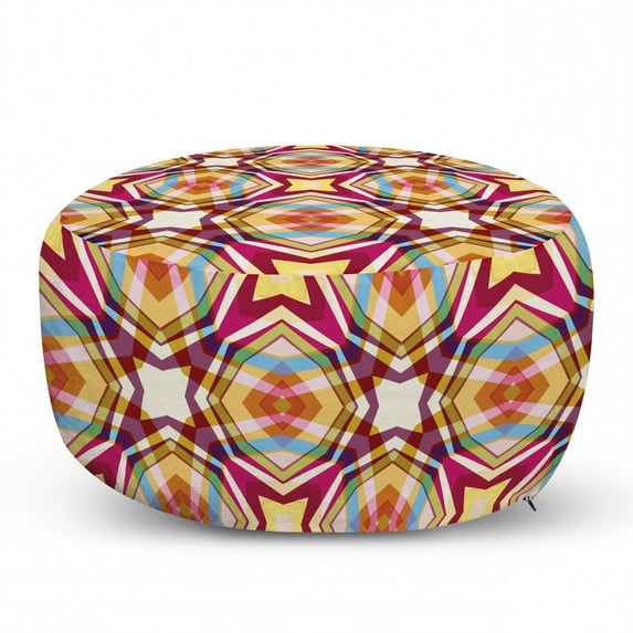 Abstract Pouf Cover with Zipper, Retro Modern Ornament with Vibrant Colors Star Stripy Pattern, Soft Decorative Fabric Unstuffed Case, 30" W X 17.3" L, Multicolor, by Ambesonne