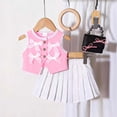 thumbnail image 2 of Girls O-neck Sleeveless Bow Vest Top with White Pleated Skirt 2 Piece Formal Dress Set Outfit Set, 2 of 5